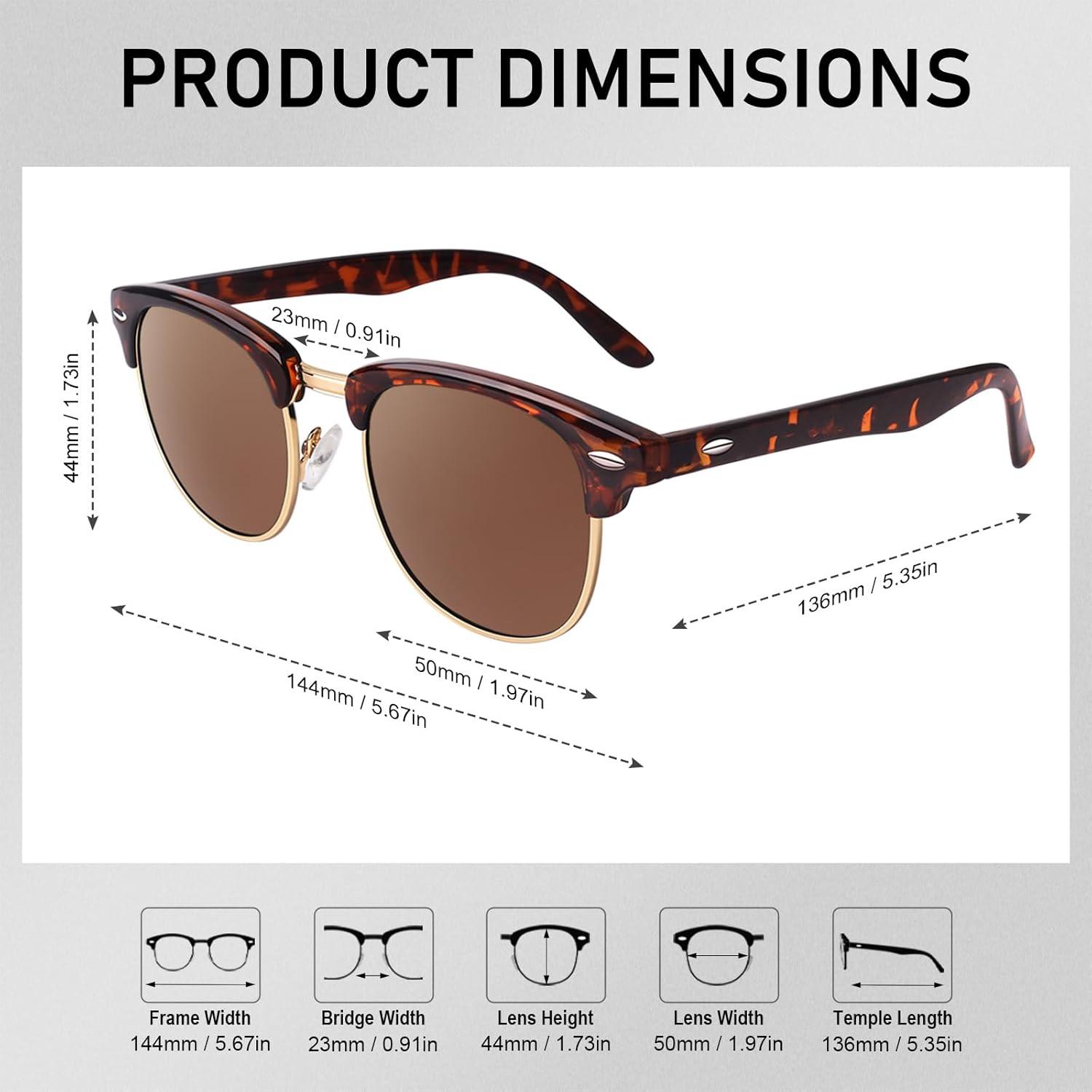 imageGQUEEN Lunettes de Soleil Homme Femme Polarises Retro DemiCercles DemiMonture Protection UV400 GQO61 Tortue Marron