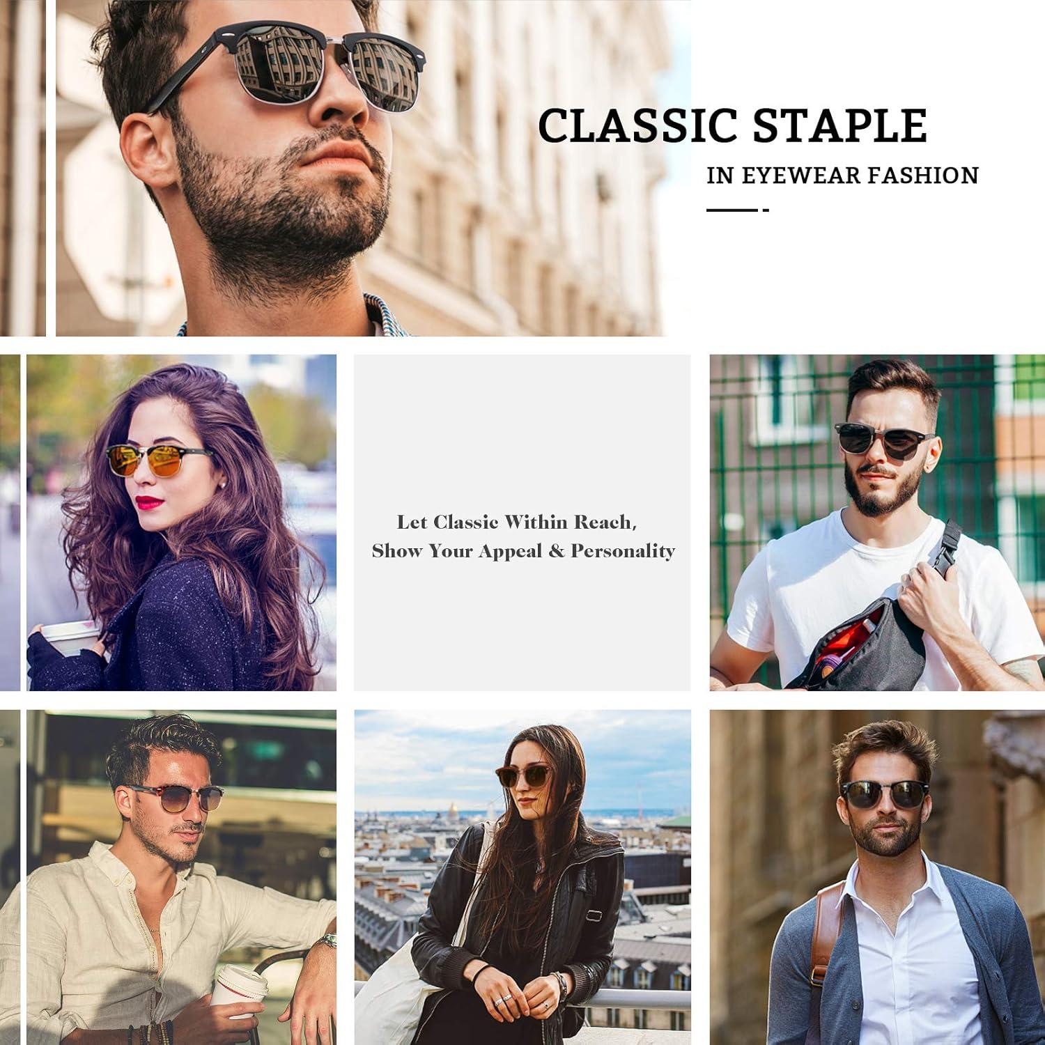 imageGQUEEN Lunettes de Soleil Homme Femme Polarises Retro DemiCercles DemiMonture Protection UV400 GQO61 Tortue Marron