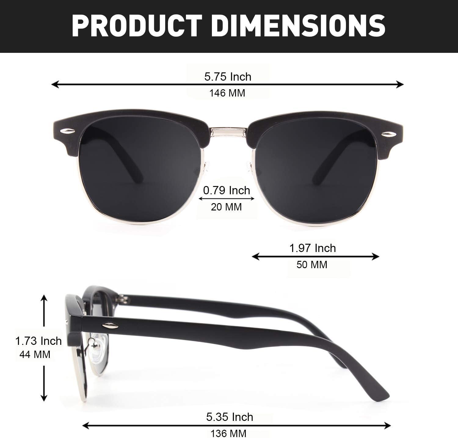 imageGQUEEN Lunettes de Soleil Homme Femme Polarises Retro DemiCercles DemiMonture Protection UV400 GQO62 Noir Mat Gris Brillant Noir Gris