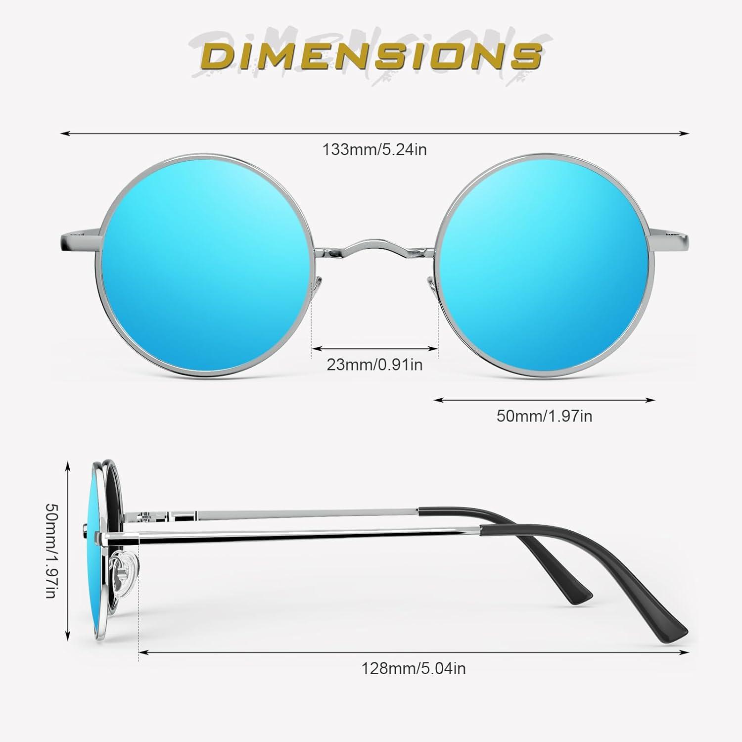 imageGQUEEN Lunettes de Soleil Homme et Femme Polarises Classiques Ronde Rtro Vintage Mtal Cadre Unisexe Avec Protection UV400 MEZ1Argent Bleu