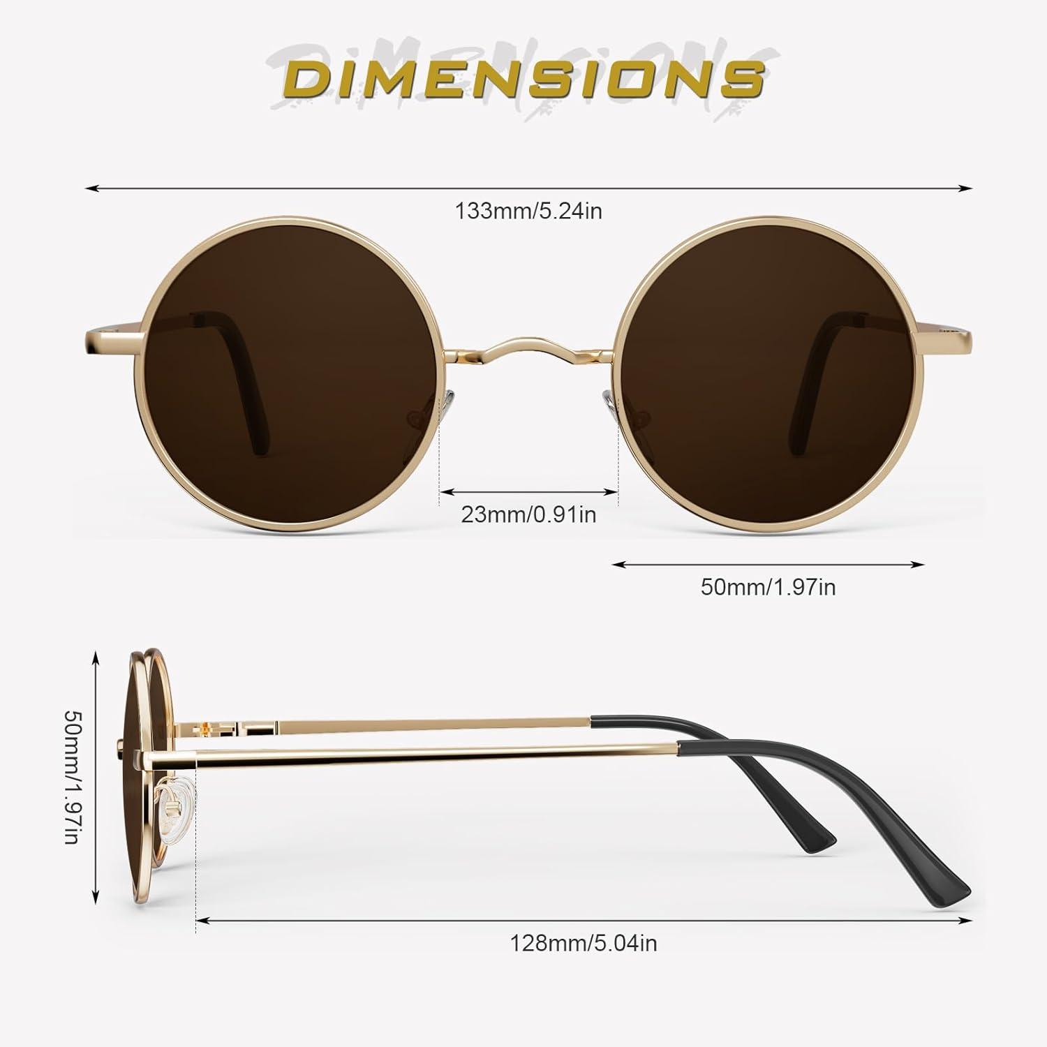 imageGQUEEN Lunettes de Soleil Homme et Femme Polarises Classiques Ronde Rtro Vintage Mtal Cadre Unisexe Avec Protection UV400 MEZ1Dor Marron