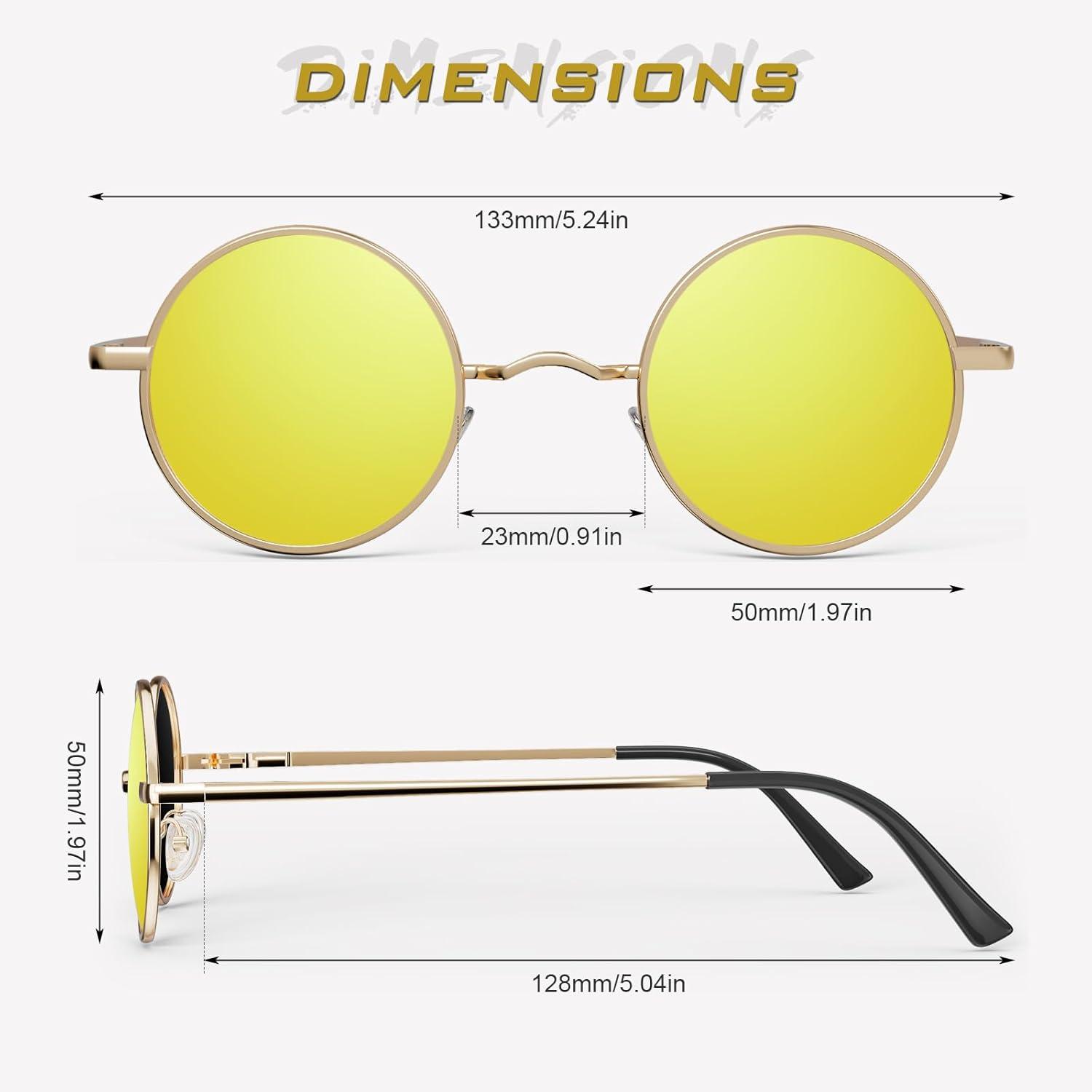imageGQUEEN Lunettes de Soleil Homme et Femme Polarises Classiques Ronde Rtro Vintage Mtal Cadre Unisexe Avec Protection UV400 MEZ1Dor Orange