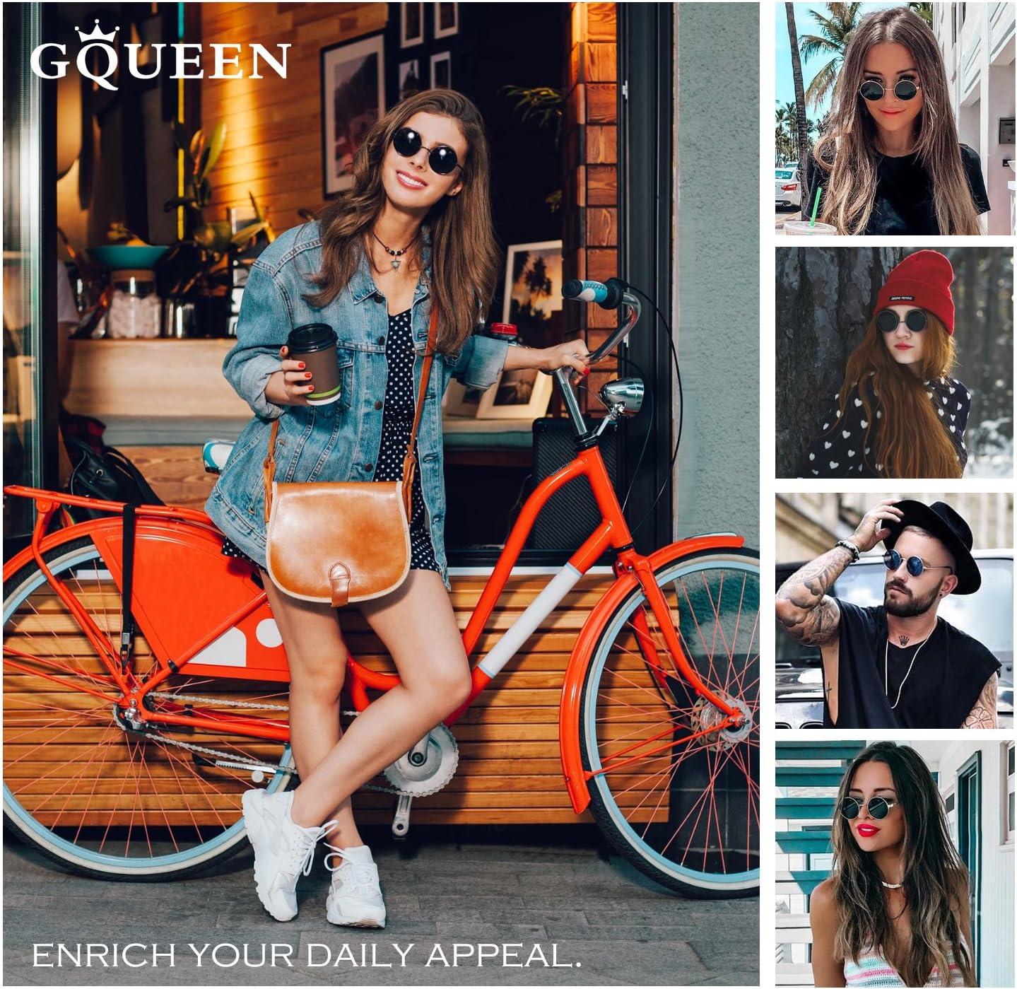 imageGQUEEN Lunettes de Soleil Homme et Femme Polarises Classiques Ronde Rtro Vintage Mtal Cadre Unisexe Avec Protection UV400 MEZ1Dor Orange