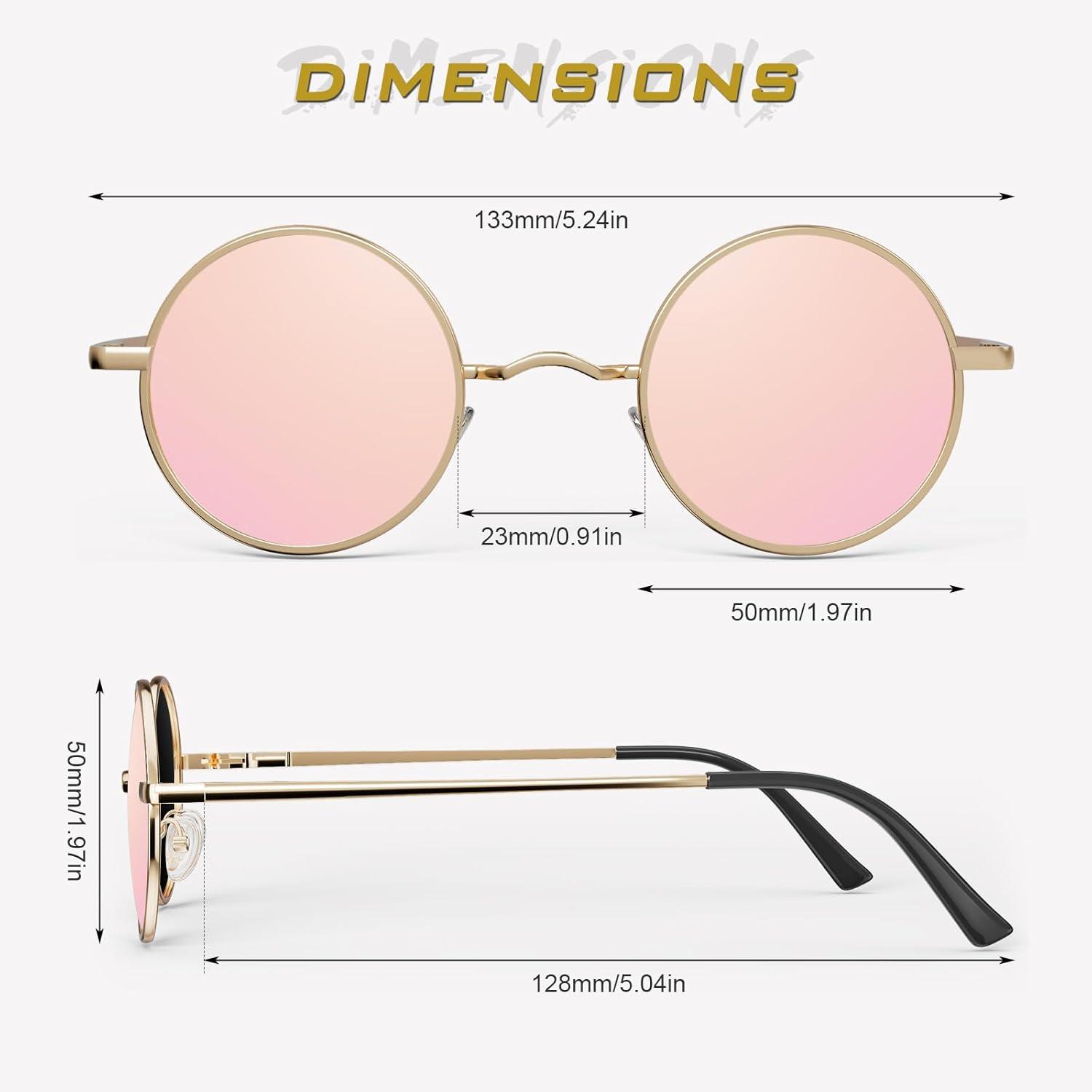 imageGQUEEN Lunettes de Soleil Homme et Femme Polarises Classiques Ronde Rtro Vintage Mtal Cadre Unisexe Avec Protection UV400 MEZ1Dor Rose