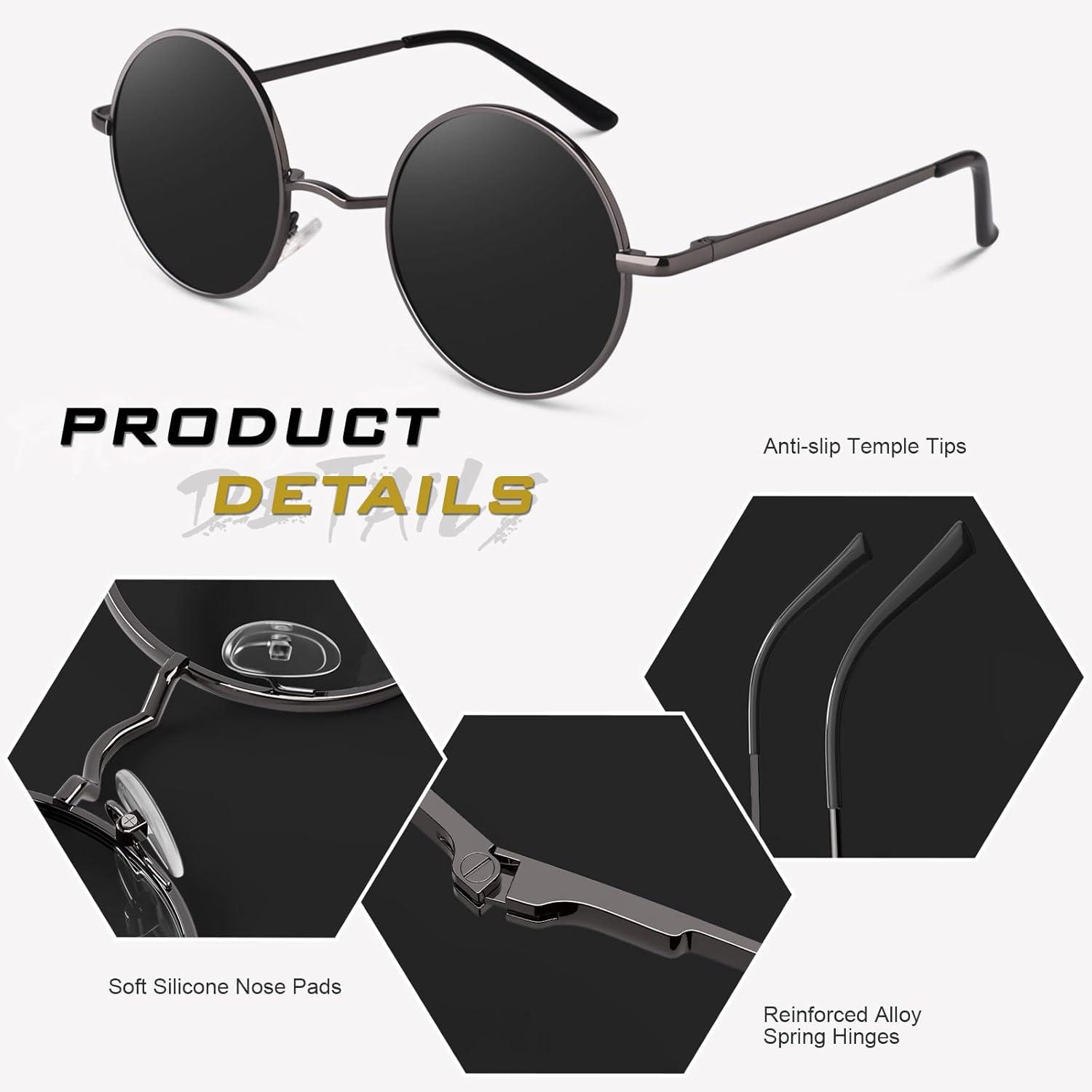 imageGQUEEN Lunettes de Soleil Homme et Femme Polarises Classiques Ronde Rtro Vintage Mtal Cadre Unisexe Avec Protection UV400 MEZ1Gris Gris