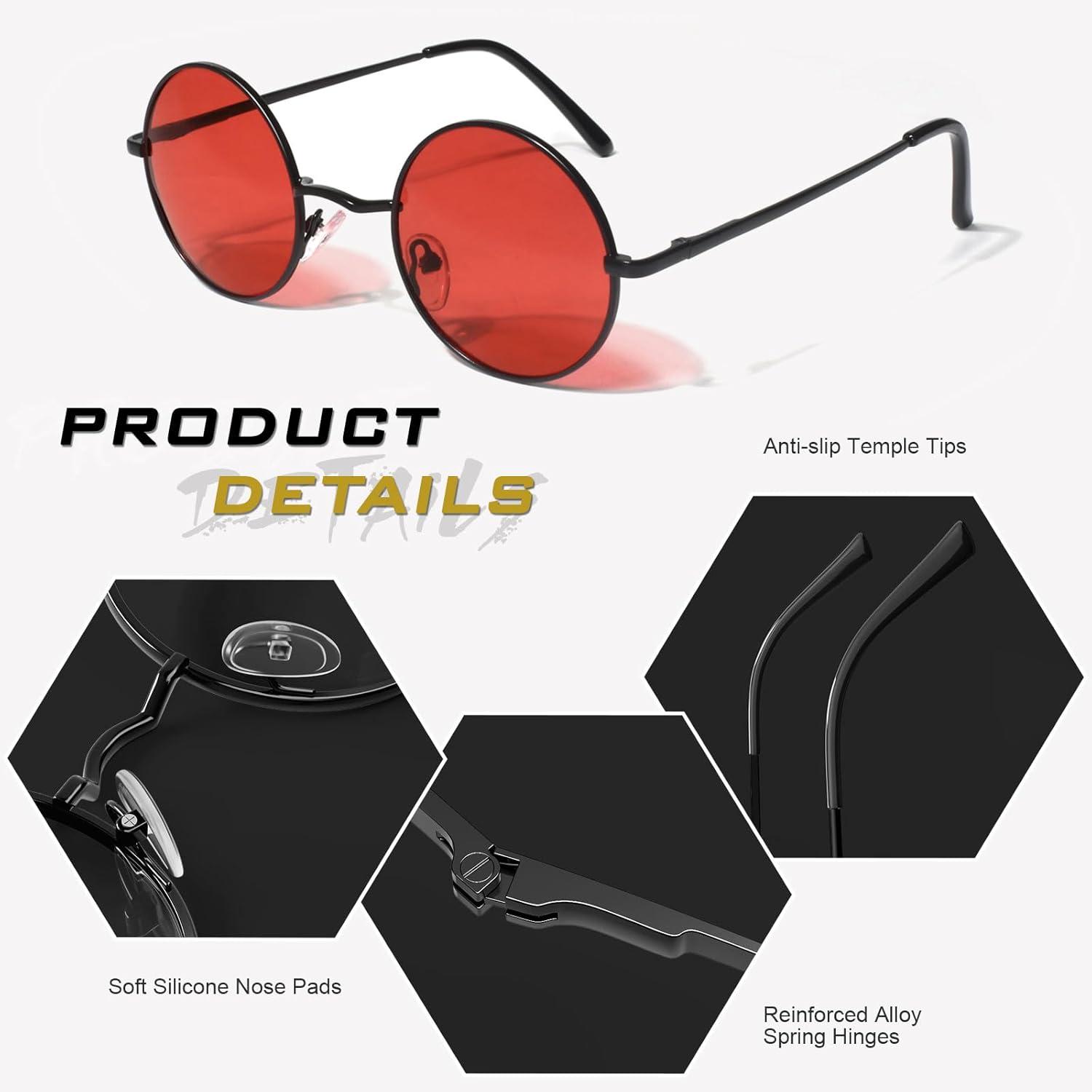 imageGQUEEN Lunettes de Soleil Homme et Femme Polarises Classiques Ronde Rtro Vintage Mtal Cadre Unisexe Avec Protection UV400 MEZ1Noir Rouge
