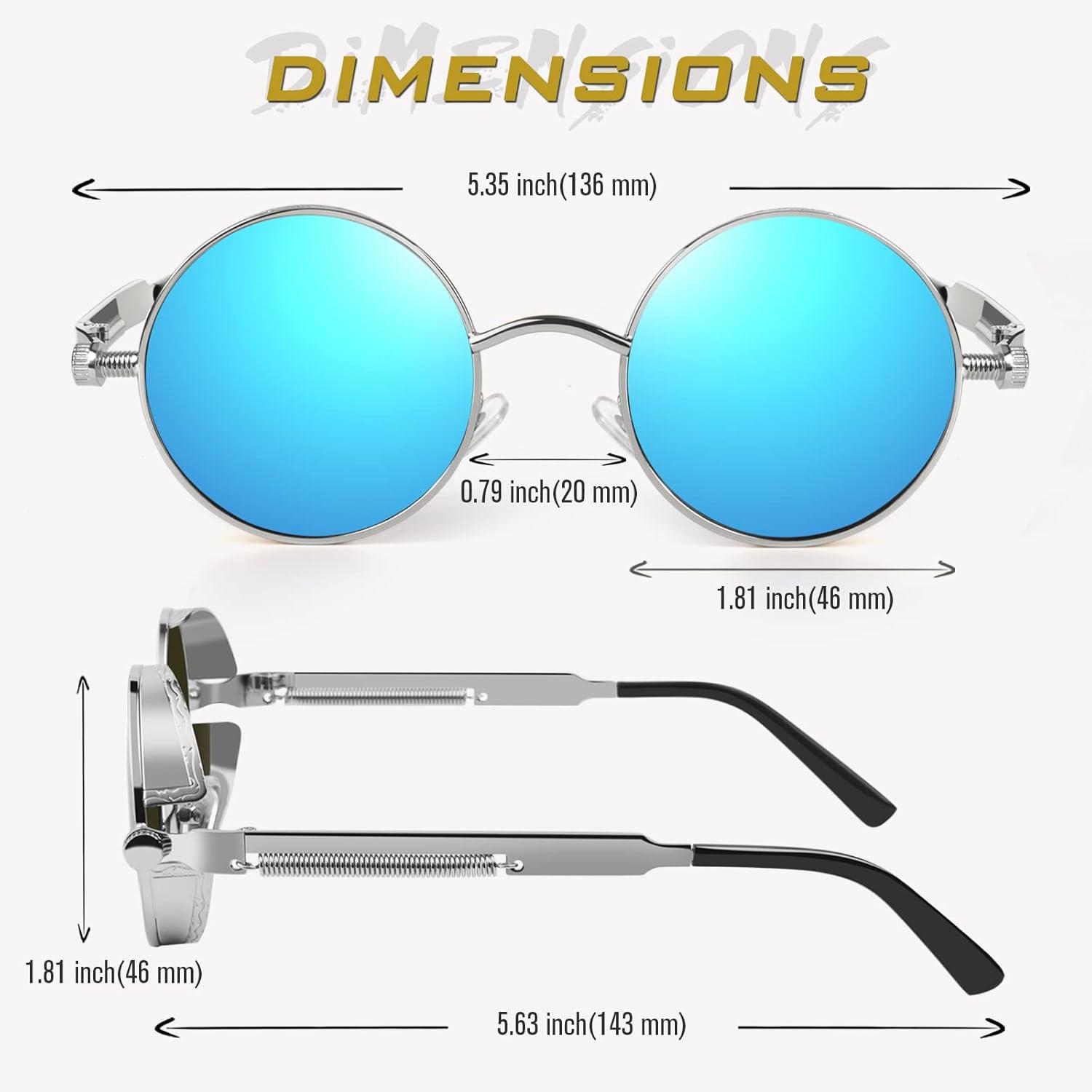 imageGQUEEN Lunettes de Soleil Polarises Ronde Rtro Mtal Cadre Steampunk pour Homme et Femme Unisexe Avec Protection UV4001 Argent Bleu