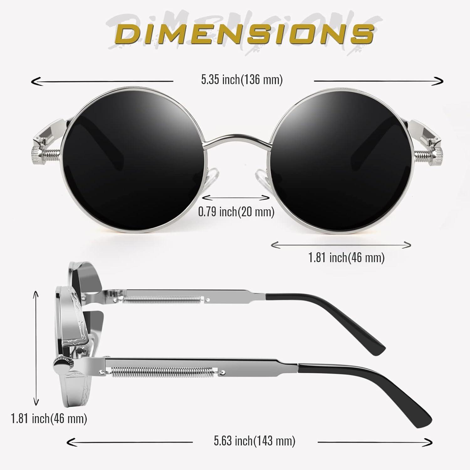 imageGQUEEN Lunettes de Soleil Polarises Ronde Rtro Mtal Cadre Steampunk pour Homme et Femme Unisexe Avec Protection UV4001 Argent Gris