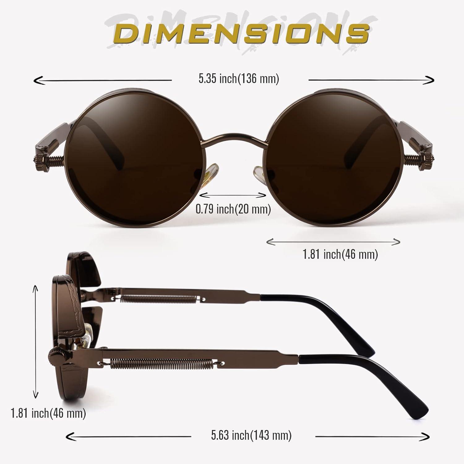 imageGQUEEN Lunettes de Soleil Polarises Ronde Rtro Mtal Cadre Steampunk pour Homme et Femme Unisexe Avec Protection UV4001 Marron Marron