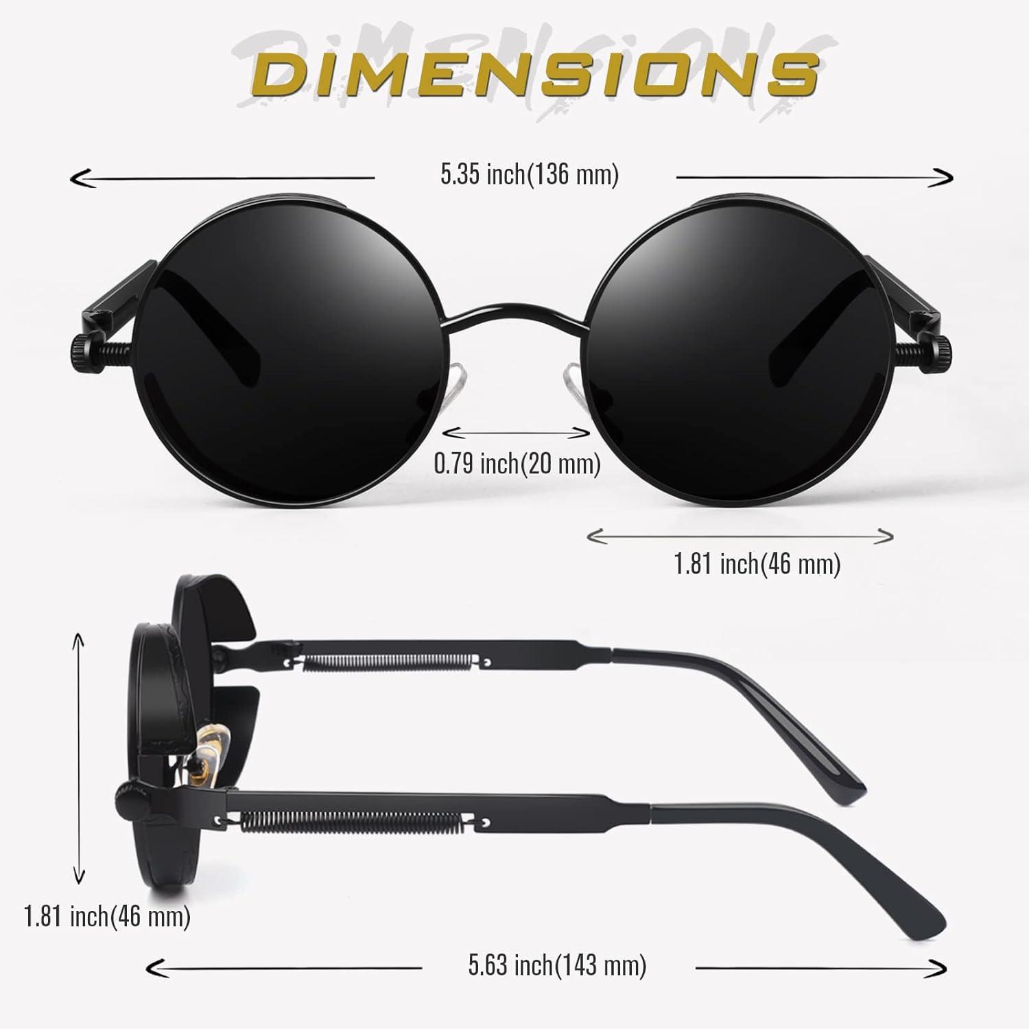 imageGQUEEN Lunettes de Soleil Polarises Ronde Rtro Mtal Cadre Steampunk pour Homme et Femme Unisexe Avec Protection UV4001 Noir Gris