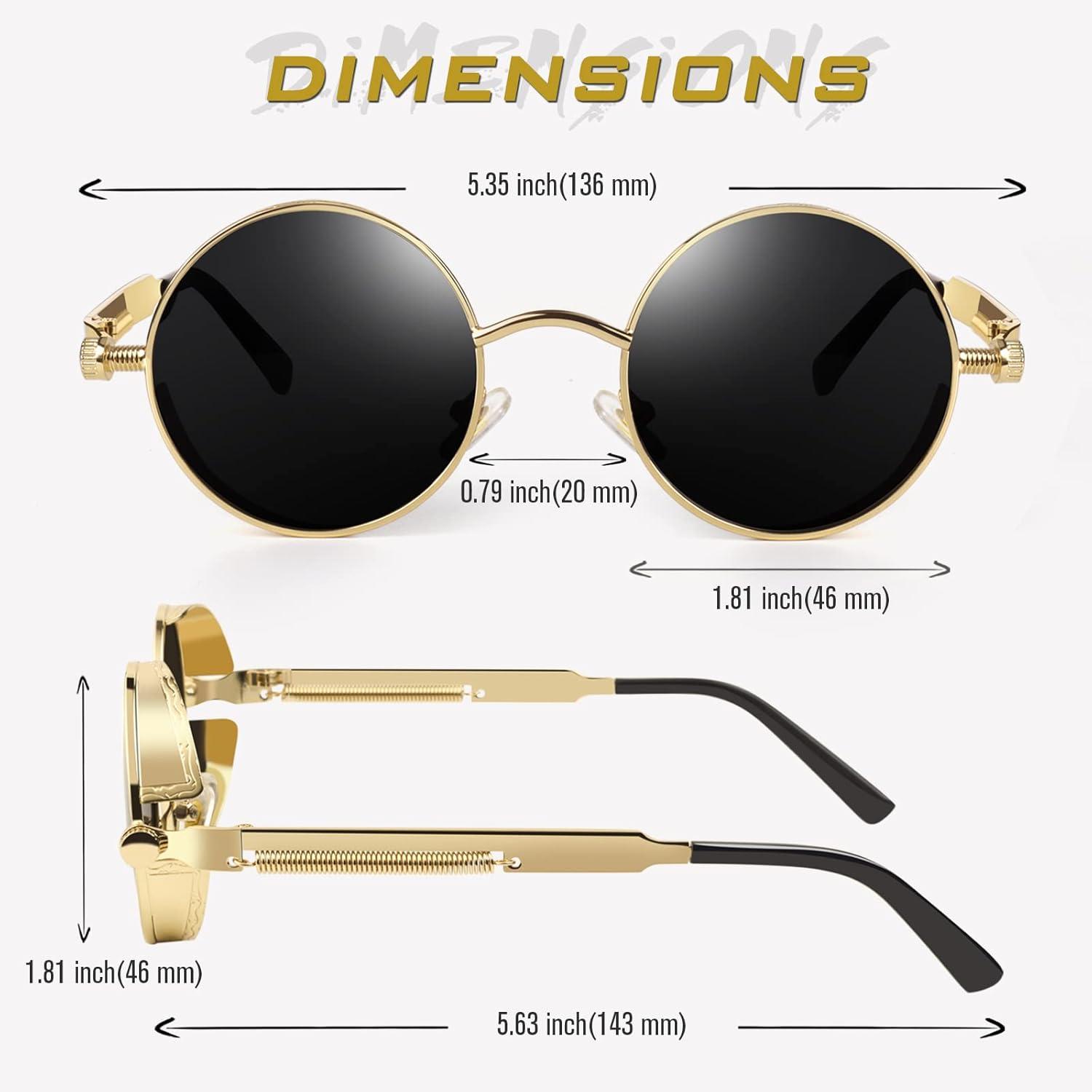 imageGQUEEN Lunettes de Soleil Polarises Ronde Rtro Mtal Cadre Steampunk pour Homme et Femme Unisexe Avec Protection UV4001 Or Gris