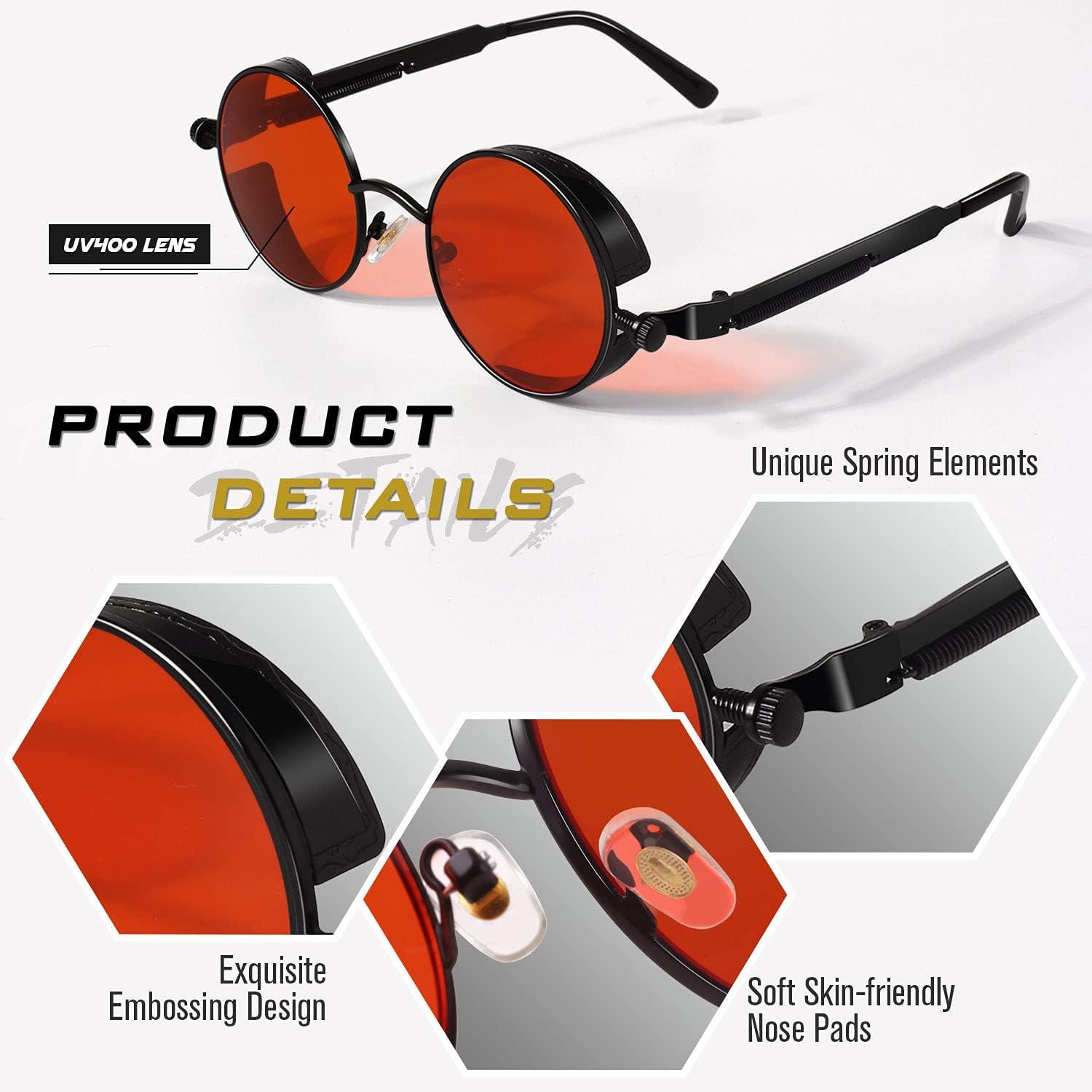 imageGQUEEN Lunettes de soleil polarises Steampunk rtro rondes MTS21 Noir Rougenon Polarises
