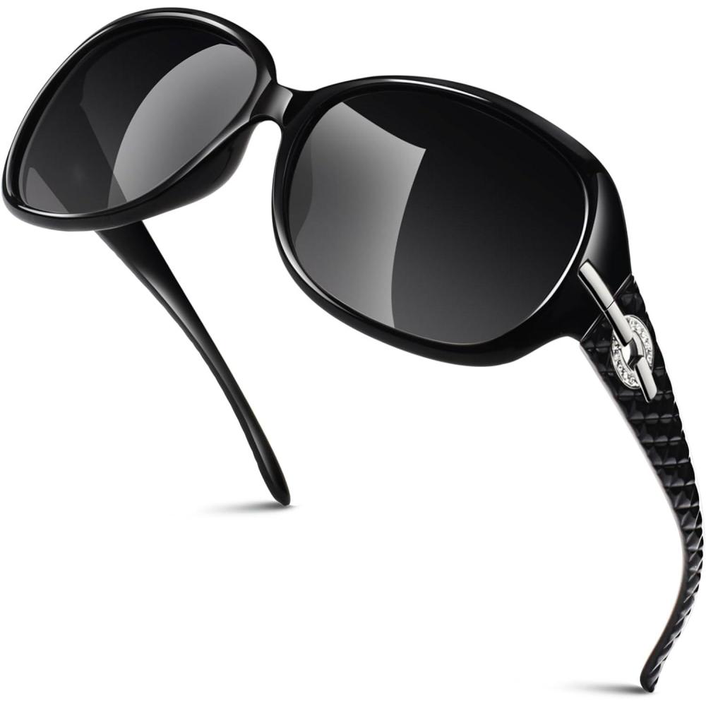 imageGQUEEN Lunettes de Soleil Femme Polarise UV400 Mode et Rtro Grand CadreGrisNoir