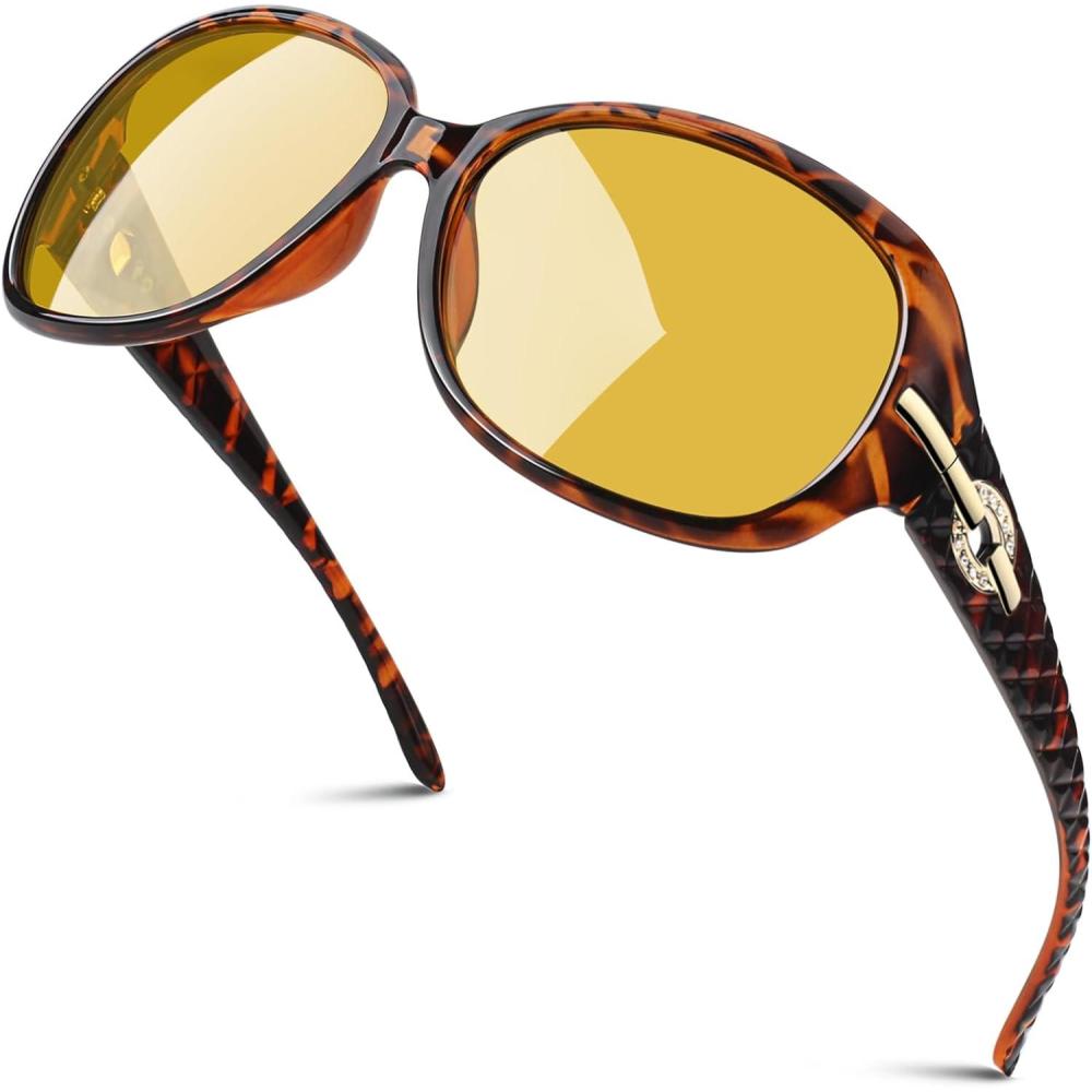 imageGQUEEN Lunettes de Soleil Femme Polarise UV400 Mode et Rtro Grand CadreTortueJaune