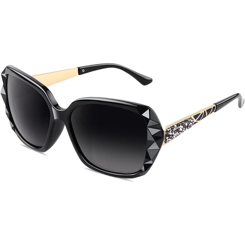 imageGQUEEN Lunettes de Soleil Femme Polarises Retro Classique Carres Lunettes Grand Cadre Protection UV40011 NoirGris