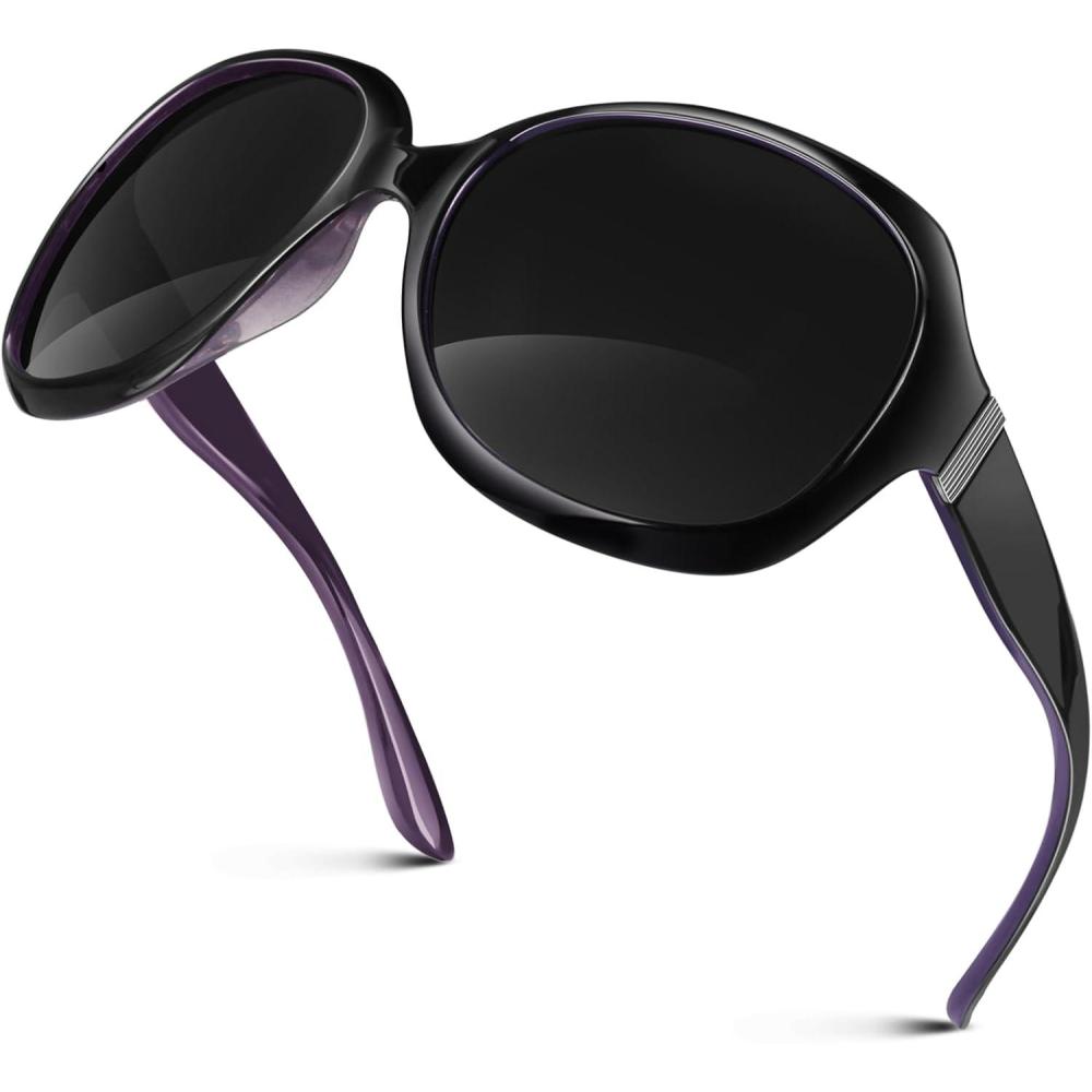 imageGQUEEN Lunettes de Soleil Femme Polarises Retro Classique Carres Lunettes Grand Cadre Protection UV40021 Noir VioletGris