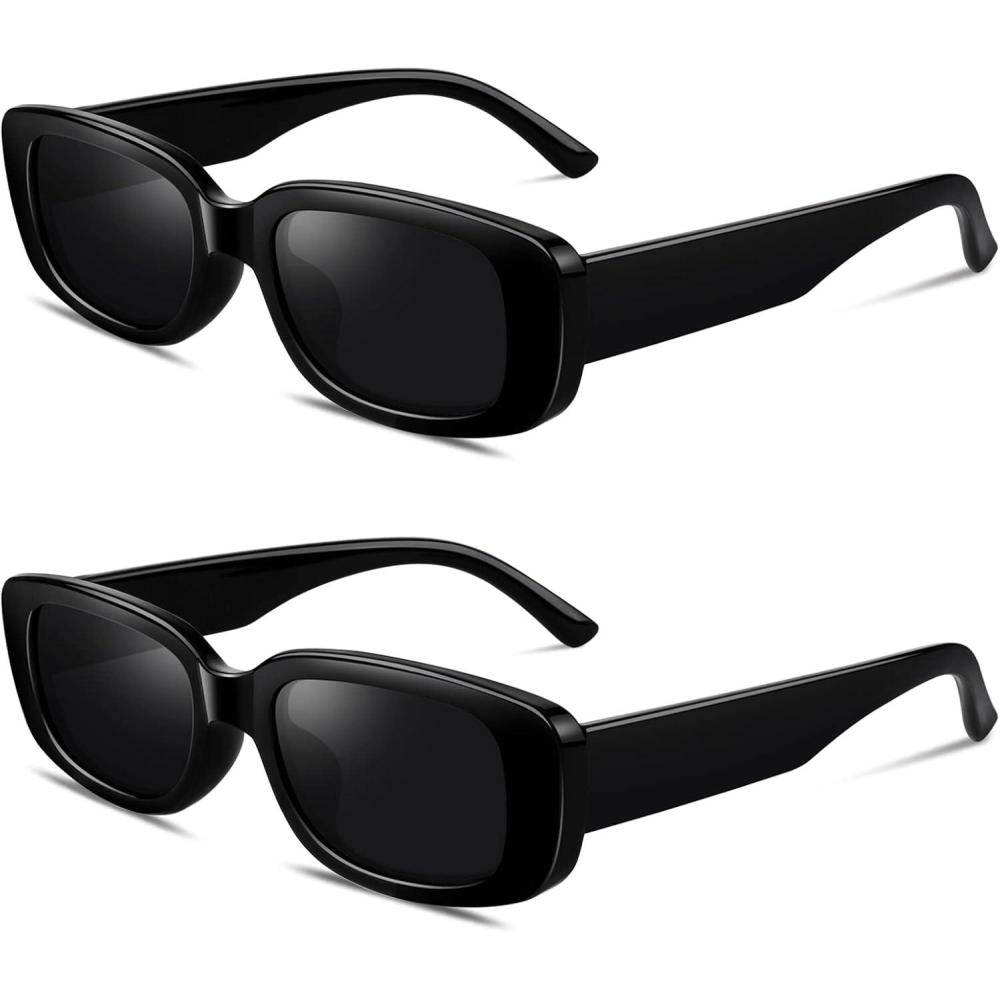 imageGQUEEN Lunettes de Soleil Femme Rectangulaires Polarises Vintage Retro Vouge Lunette de Soleil Protection UV40012 Gris Noir 2