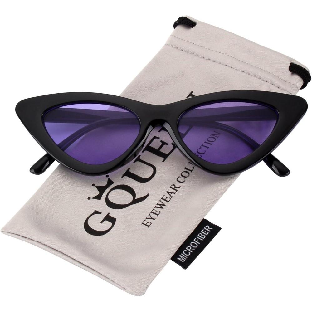 imageGQUEEN Lunettes de Soleil Femme Retro Mode Oeil de Chat Style Vintage Annes 90 Branche Protection UV40012 Violet Noir Brillant