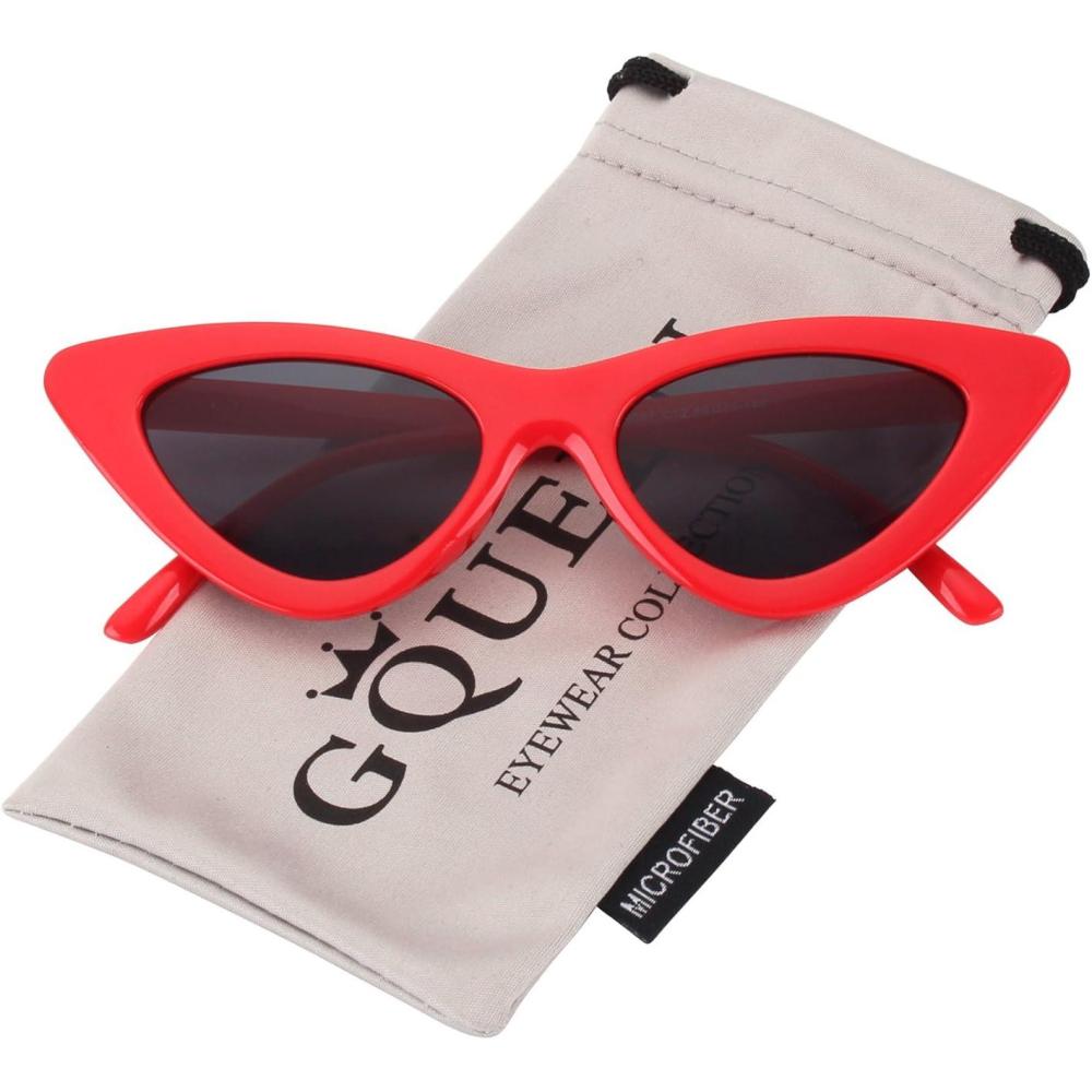 imageGQUEEN Lunettes de Soleil Femme Retro Mode Oeil de Chat Style Vintage Annes 90 Branche Protection UV40013 Gris Rouge
