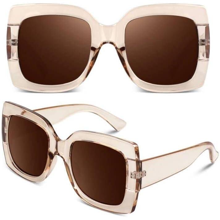 imageGQUEEN Lunettes de Soleil Femme UV400 la Mode et Classique Grand Cadre11 ChampagneMarron