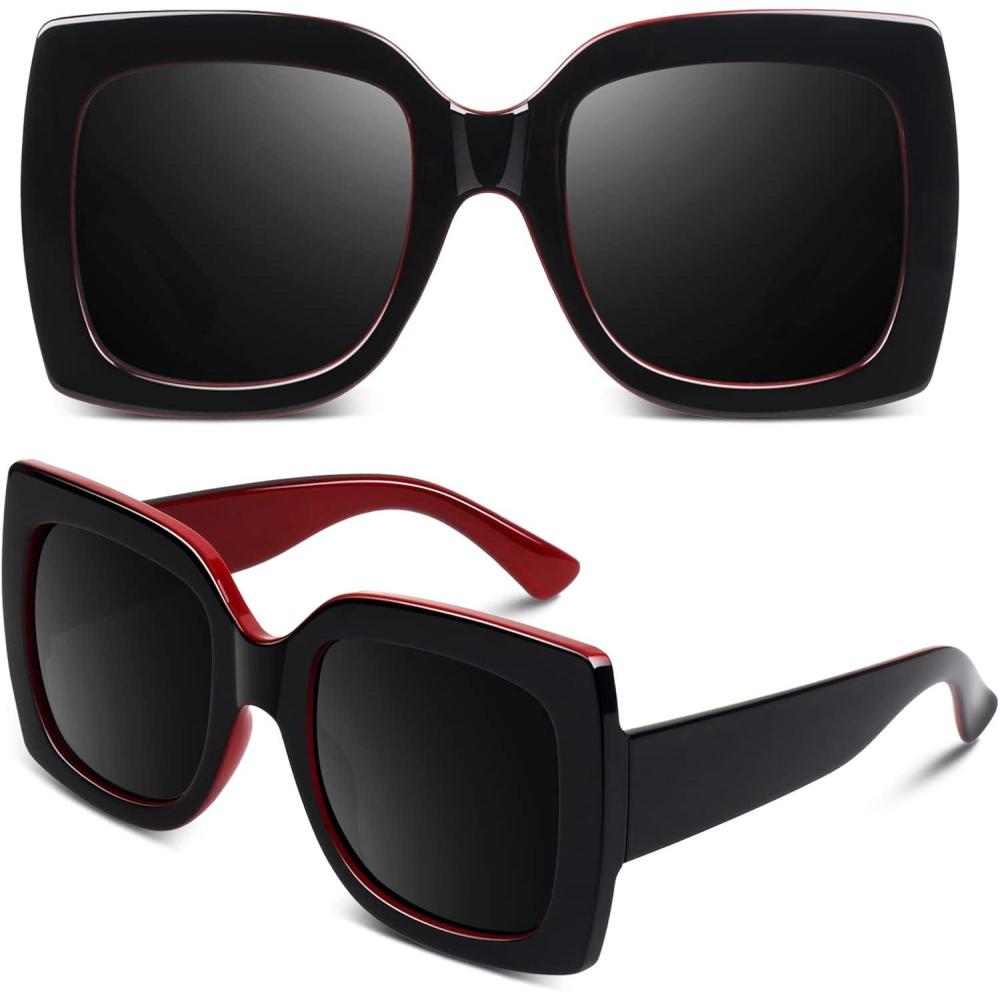 imageGQUEEN Lunettes de Soleil Femme UV400 la Mode et Classique Grand Cadre11 Noir RougeGris