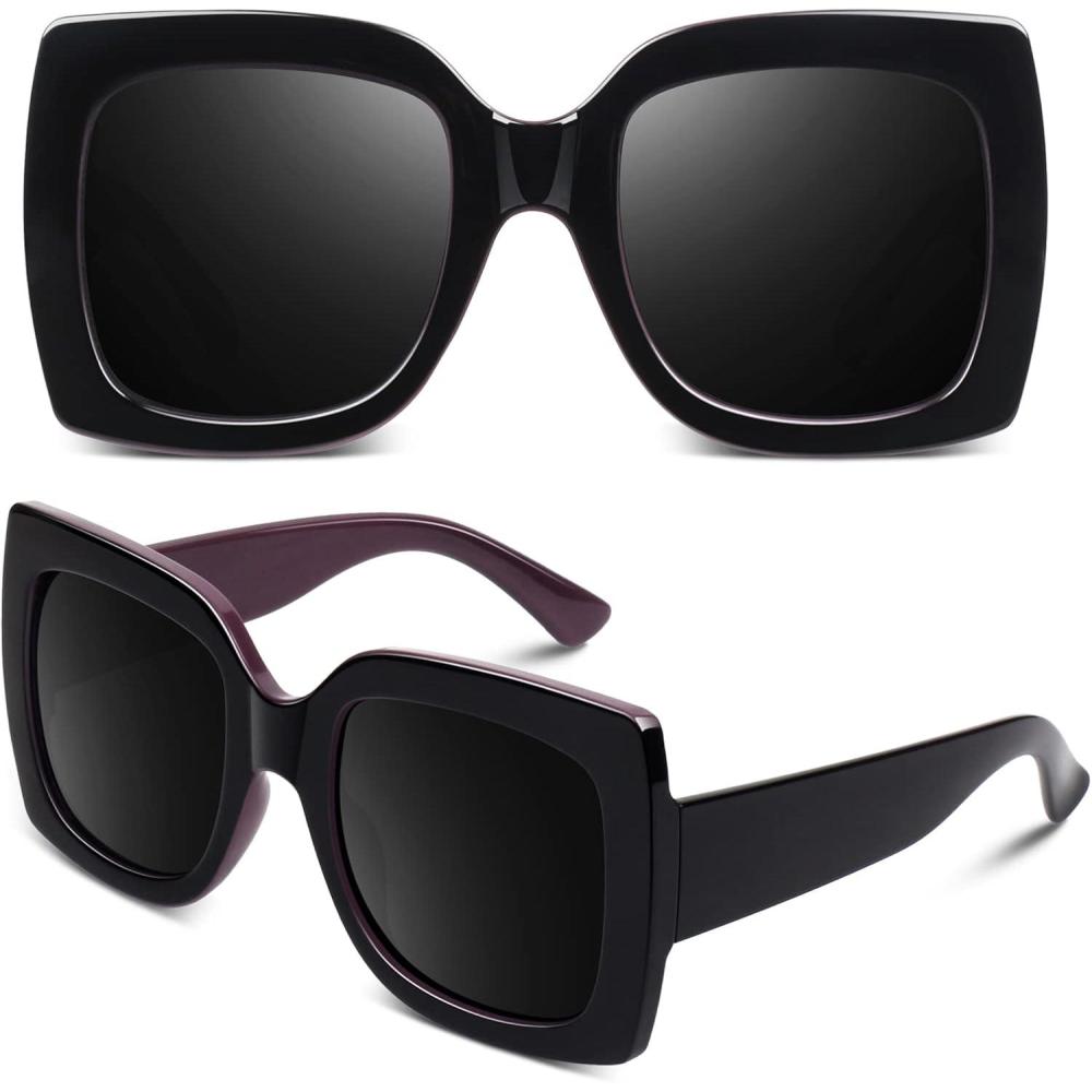 imageGQUEEN Lunettes de Soleil Femme UV400 la Mode et Classique Grand Cadre11 Noir VioletGris