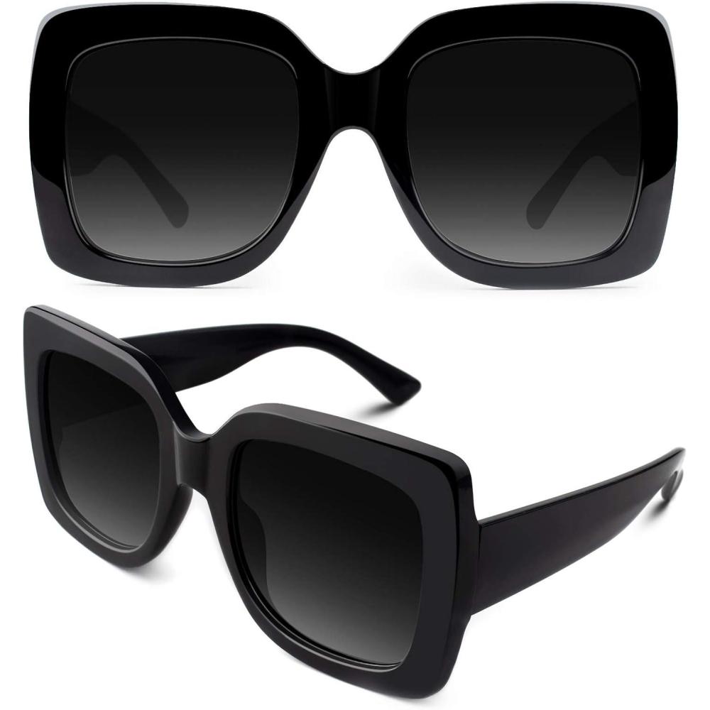 imageGQUEEN Lunettes de Soleil Femme UV400 la Mode et Classique Grand Cadre11 NoirGris