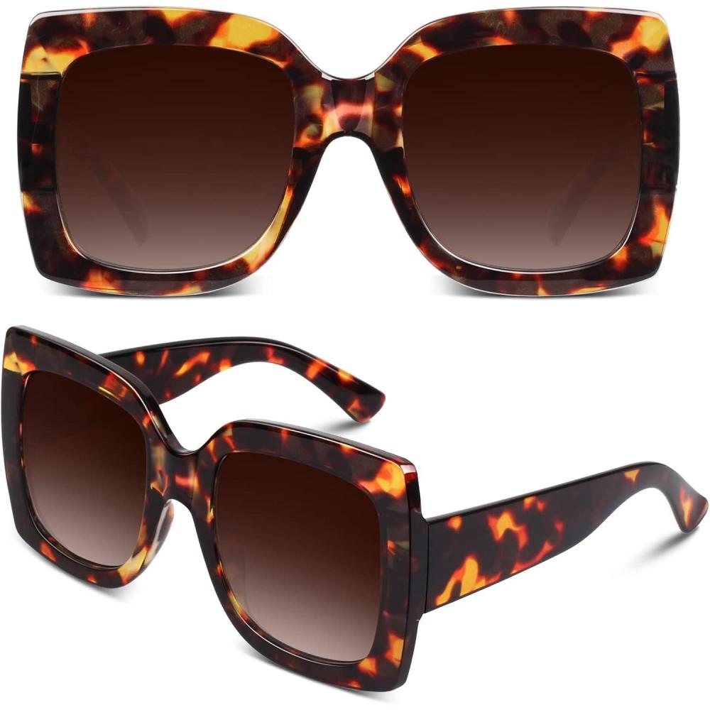 imageGQUEEN Lunettes de Soleil Femme UV400 la Mode et Classique Grand Cadre11 TortueGradient Marron