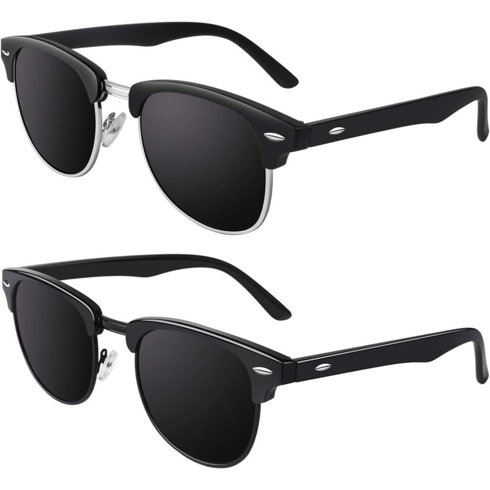 imageGQUEEN Lunettes de Soleil Homme Femme Polarises Retro DemiCercles DemiMonture Protection UV400 GQO62 Noir Mat Gris Brillant Noir Gris