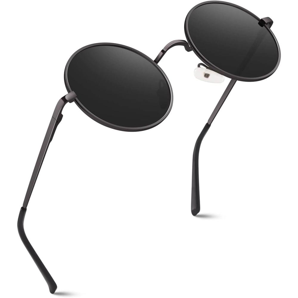 imageGQUEEN Lunettes de Soleil Homme et Femme Polarises Classiques Ronde Rtro Vintage Mtal Cadre Unisexe Avec Protection UV400 MEZ1Gris Gris