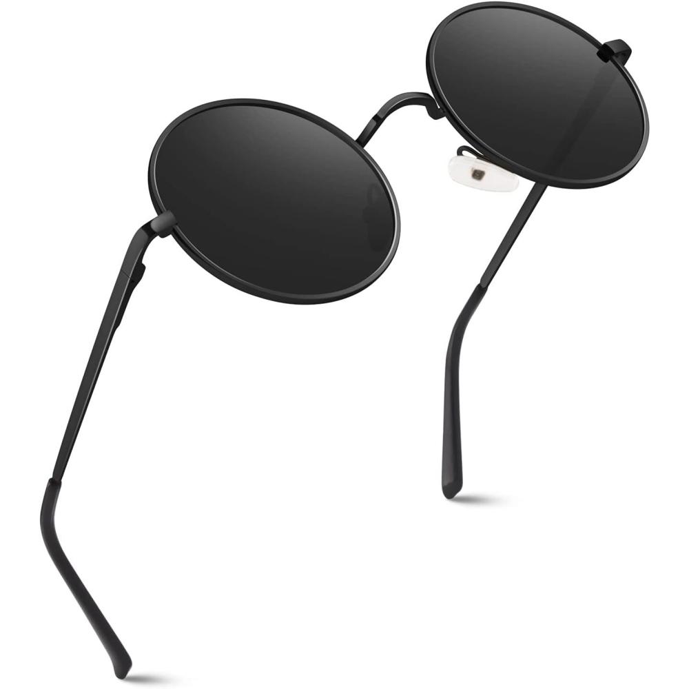 imageGQUEEN Lunettes de Soleil Homme et Femme Polarises Classiques Ronde Rtro Vintage Mtal Cadre Unisexe Avec Protection UV400 MEZ1Noir Gris