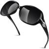 imageGQUEEN Lunettes de Soleil Femme Polarise UV400 Mode et Rtro Grand CadreGrisNoir