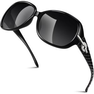 GQUEEN Lunettes de Soleil Femme Polarisée UV400 Mode et Rétro Grand Cadre(Gris/Noir)