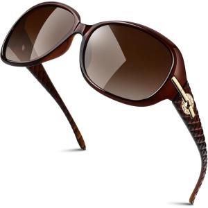 GQUEEN Lunettes de Soleil Femme Polarisée UV400 Mode et Rétro Grand Cadre(Marron/Marron)