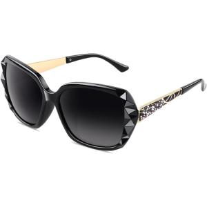 GQUEEN Lunettes de Soleil Femme Polarisées Retro Classique Carrées Lunettes Grand Cadre Protection UV400(1.1 Noir/Gris)