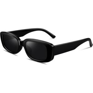 GQUEEN Lunettes de Soleil Femme Rectangulaires Polarisées Vintage Retro Vouge Lunette de Soleil Protection UV400(1.1 Monture Noire / Verres Gris)