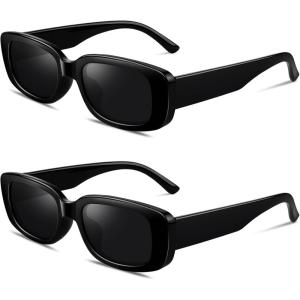 GQUEEN Lunettes de Soleil Femme Rectangulaires Polarisées Vintage Retro Vouge Lunette de Soleil Protection UV400(1.2 Gris Noir * 2)