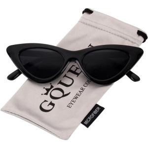 GQUEEN Lunettes de Soleil Femme Retro Mode Oeil de Chat Style Vintage Années 90 Branchée Protection UV400(1.1 Gris Noir Brillant)