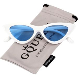 GQUEEN Lunettes de Soleil Femme Retro Mode Oeil de Chat Style Vintage Années 90 Branchée Protection UV400(1.5 Blanc Bleu)