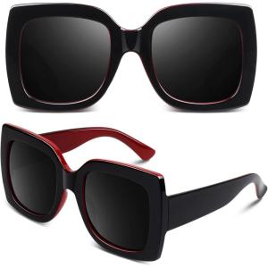 GQUEEN Lunettes de Soleil Femme UV400 à la Mode et Classique Grand Cadre(1.1 Noir Rouge/Gris)