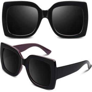 GQUEEN Lunettes de Soleil Femme UV400 à la Mode et Classique Grand Cadre(1.1 Noir Violet/Gris)
