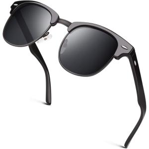 GQUEEN Lunettes de Soleil Homme Femme Polarisées Retro Demi-Cerclées Demi-Monture Protection UV400 GQO6(0 Brillant Noir Gris)