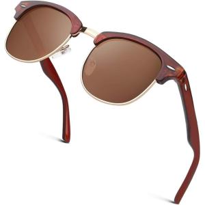 GQUEEN Lunettes de Soleil Homme Femme Polarisées Retro Demi-Cerclées Demi-Monture Protection UV400 GQO6(1 Marron Marron)