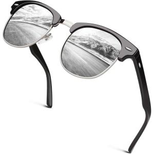 GQUEEN Lunettes de Soleil Homme Femme Polarisées Retro Demi-Cerclées Demi-Monture Protection UV400 GQO6(1 Noir Argenté)