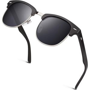 GQUEEN Lunettes de Soleil Homme Femme Polarisées Retro Demi-Cerclées Demi-Monture Protection UV400 GQO6(1 Noir Mat Gris)