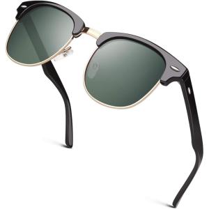 GQUEEN Lunettes de Soleil Homme Femme Polarisées Retro Demi-Cerclées Demi-Monture Protection UV400 GQO6(1 Noir Vert)
