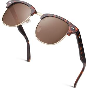 GQUEEN Lunettes de Soleil Homme Femme Polarisées Retro Demi-Cerclées Demi-Monture Protection UV400 GQO6(1 Tortue Marron)