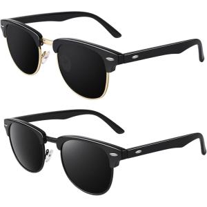 GQUEEN Lunettes de Soleil Homme Femme Polarisées Retro Demi-Cerclées Demi-Monture Protection UV400 GQO6(2 Brillant Noir Gris & Cadre Noir Brillant/Lentille Grise (Bord Doré))