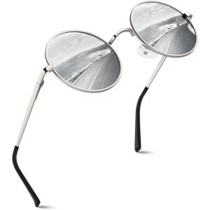 GQUEEN Lunettes de Soleil Homme et Femme Polarisées Classiques Ronde Rétro Vintage Métal Cadre Unisexe Avec Protection UV400 MEZ1(Argenté Argenté)