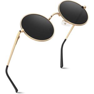 GQUEEN Lunettes de Soleil Homme et Femme Polarisées Classiques Ronde Rétro Vintage Métal Cadre Unisexe Avec Protection UV400 MEZ1(Doré Gris)